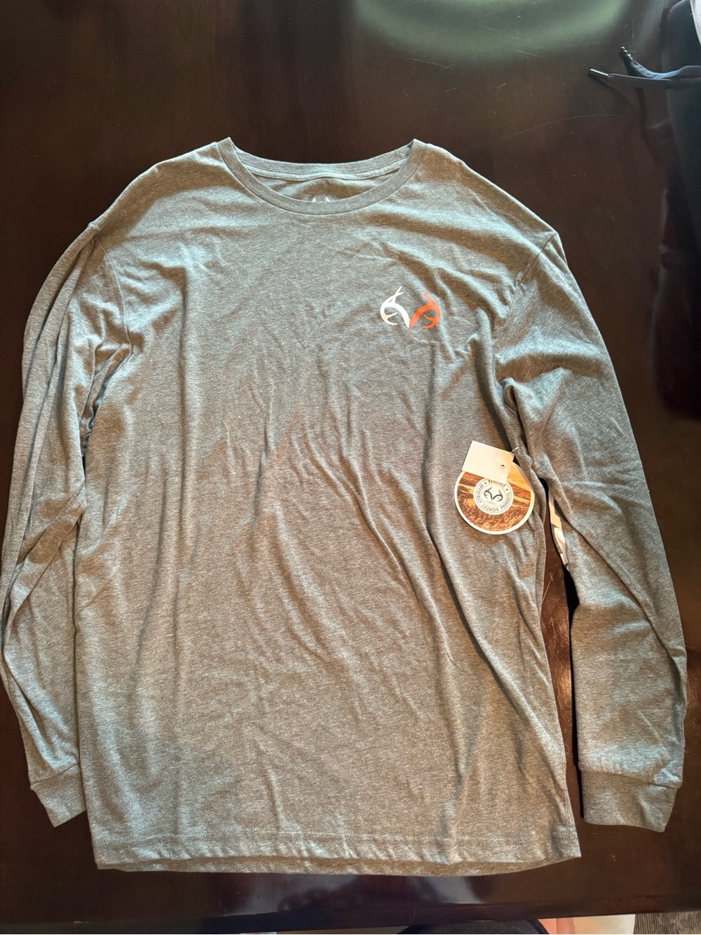 Realtree Gray Long Sleeve Logo Tee with Orange Accent - P